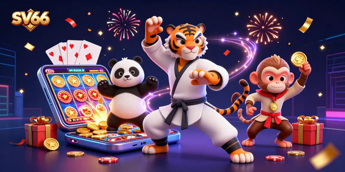 Experience thrilling wins at SV66 with vibrant casino elements depicted in a dynamic 3D illustration.