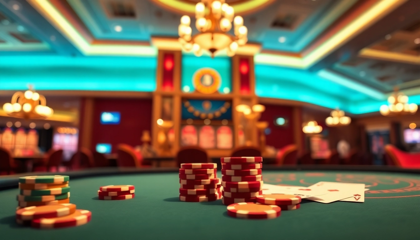 Jouer à des jeux de casino francais en ligne avec des jetons colorés et des cartes sur une table élégante.