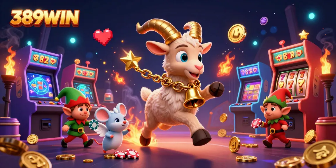 Experience the thrill of 389WIN with Krampus and friends in a dynamic casino scene.