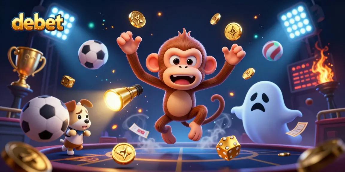 Engage with debet casinos featuring a mischievous monkey juggling golden coins amongst thrilling sports betting action.