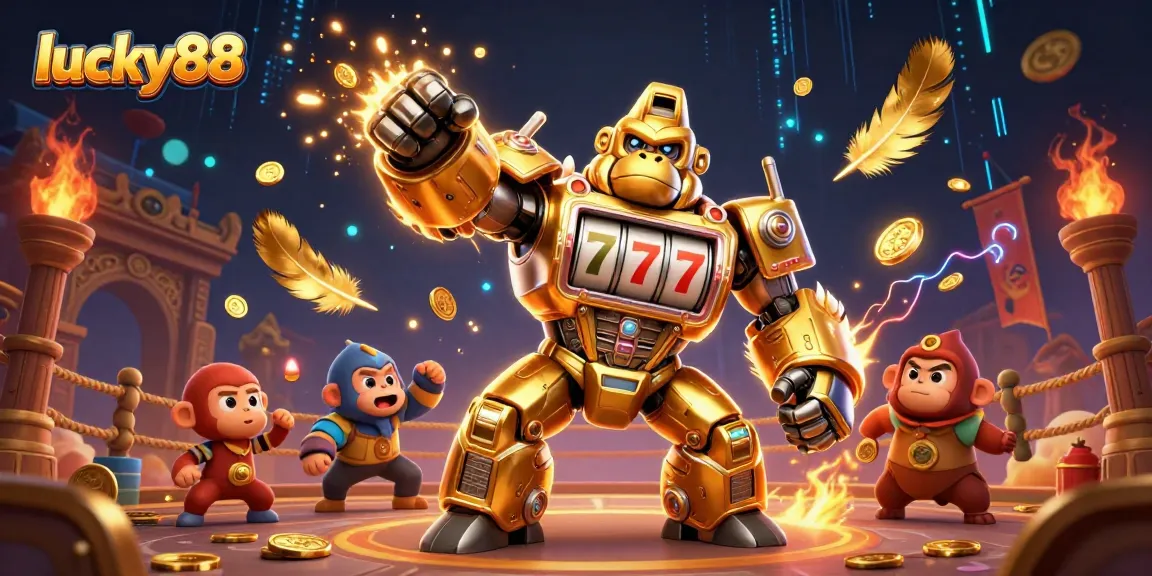 Engage in fun gameplay with the golden gorilla mech and lucky88's exciting features.