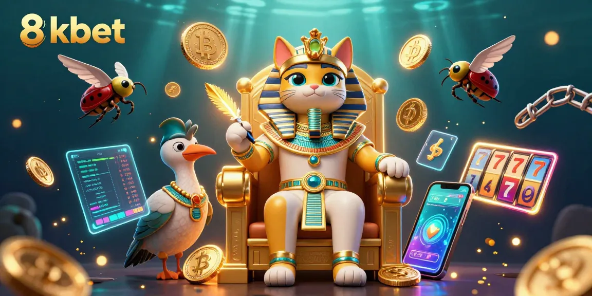 Experience thrilling slots at 8kbet with an enchanting casino-themed pharaoh scene.