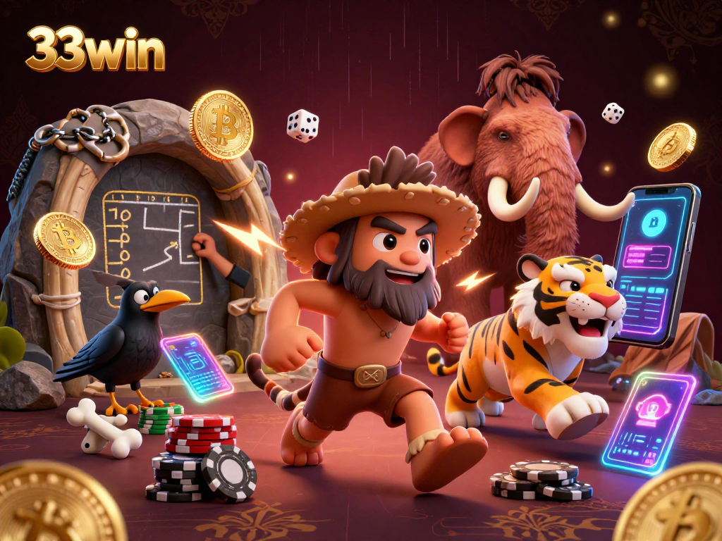 Engage in thrilling gameplay at 33win with captivating caveman casino action featuring crypto elements.