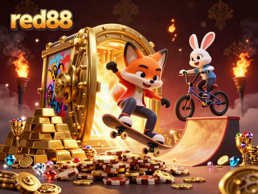 Experience excitement at red88 with vibrant casino-themed 3D illustration featuring immersive elements.
