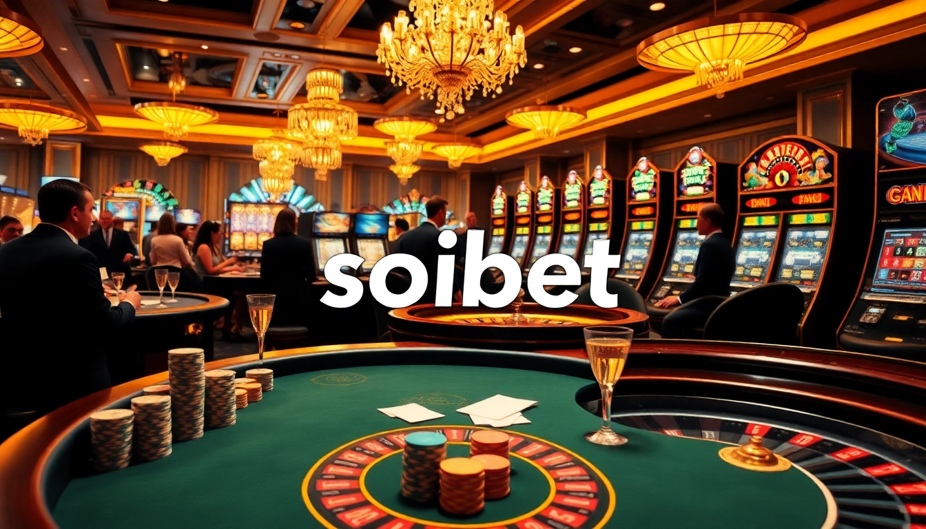 Players enjoying high-stakes games at SOIBET's luxurious casino atmosphere.