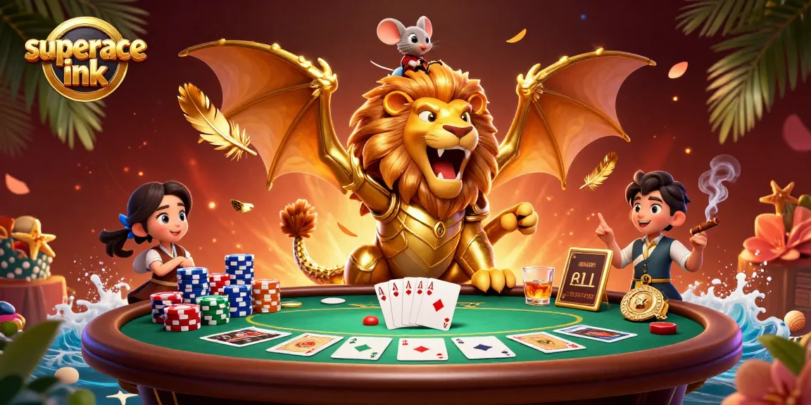 Experience thrilling bets at Superace ink as a chimera triumphs at a poker table.