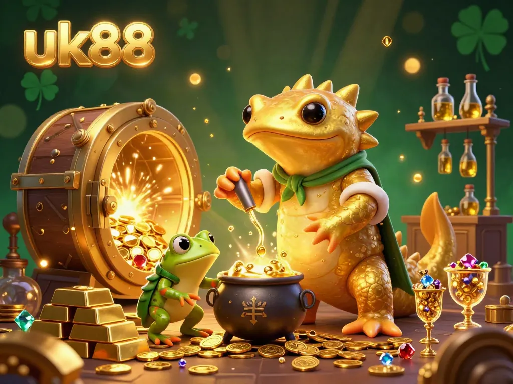 Experience excitement with uk88, a vibrant casino scene featuring an alchemist and treasure elements.