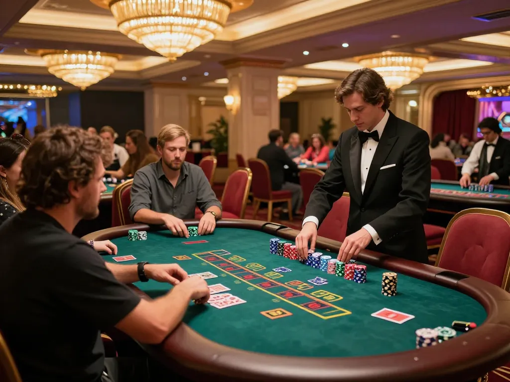 Jogadores participando de blackjack de alto risco na 166bet, mostrando a ação dinâmica e a empolgação do cassino.