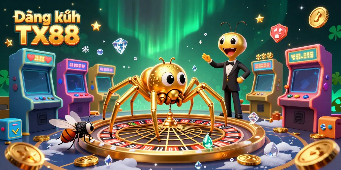 Engage in thrilling bets at Đăng ký TX88, where a golden spider creates a roulette wheel with lively game elements.
