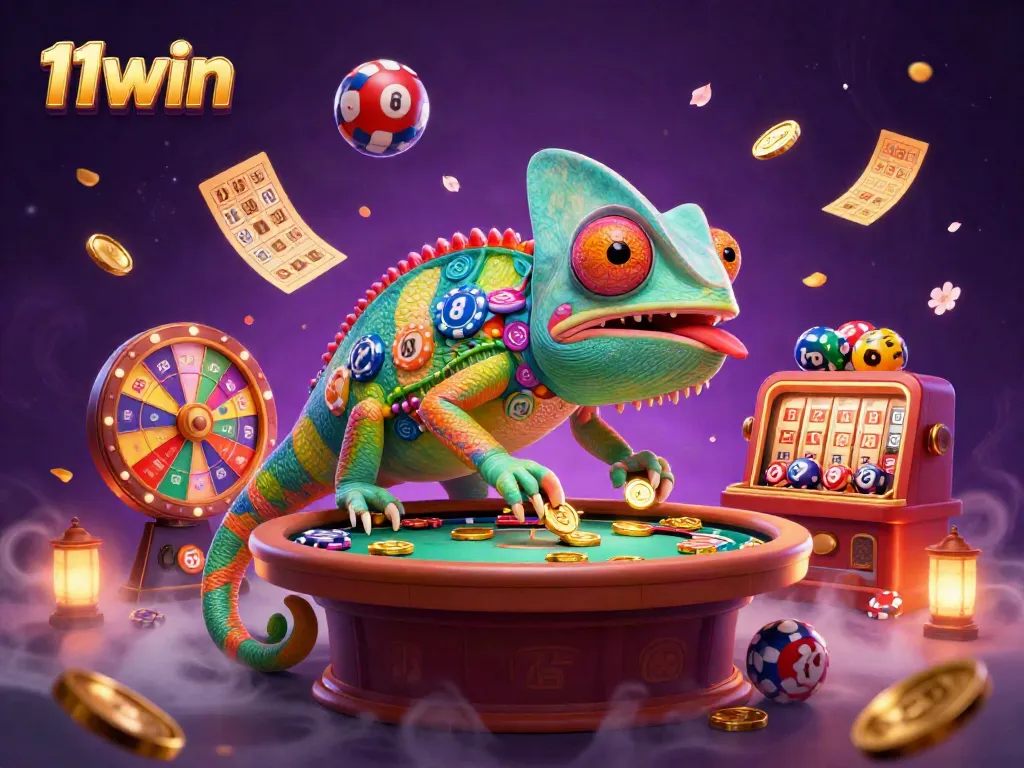 Engage with the vibrant world of 11win as the chameleon casino owner captures golden coins amidst dazzling games.
