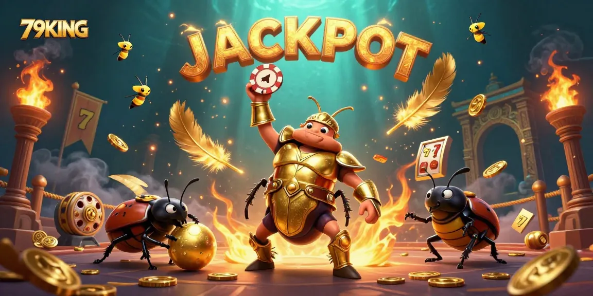 Win big with 79KING as the victorious beetle captivates with casino thrills and a jackpot display.