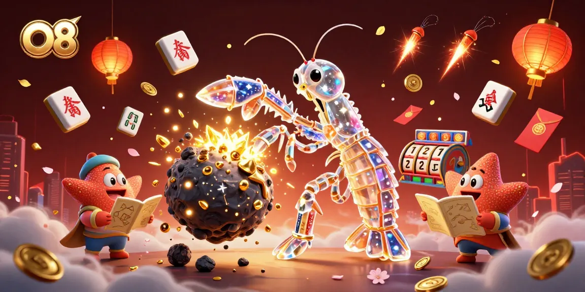 O8 casino visualizes a vibrant scene of a mantis shrimp and starfish immersed in gambling fun.
