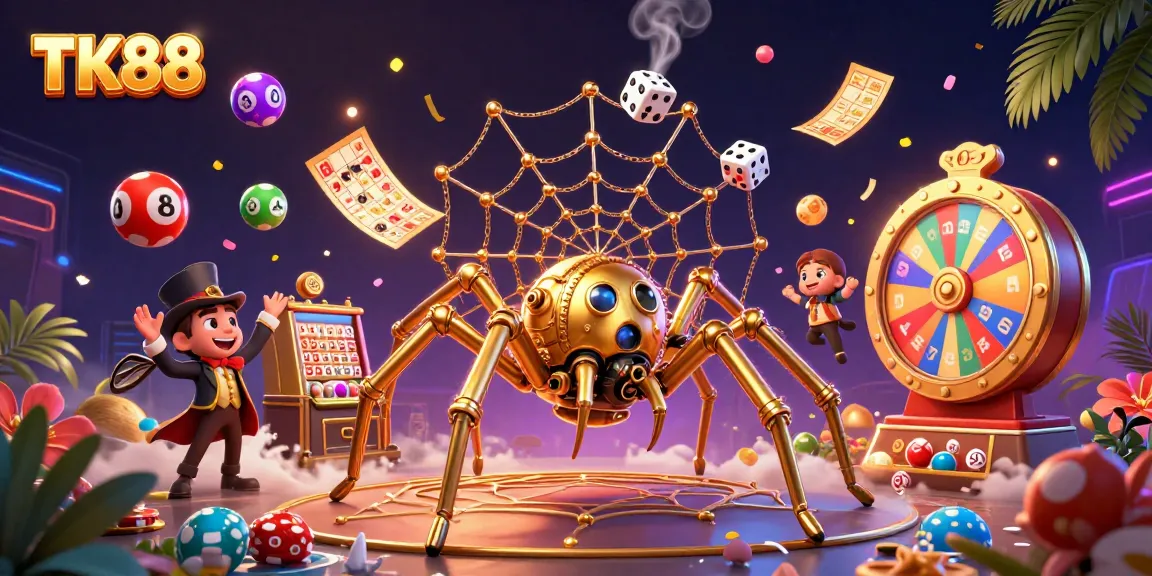 Experience the excitement of TK88 with vibrant slots and dynamic lottery games in a thrilling illustration.