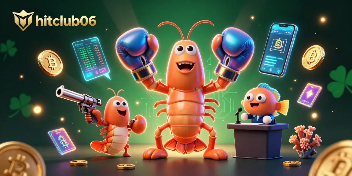 Explore strategies at hitclub06 with dynamic shrimp characters showcasing crypto and gaming elements.