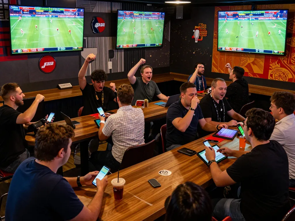 socolive users placing bets in an energetic sports bar environment during a live match.