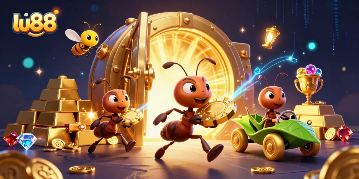Experience the thrill of lu88 with a heist-themed adventure featuring cartoon ants and treasures in the casino!