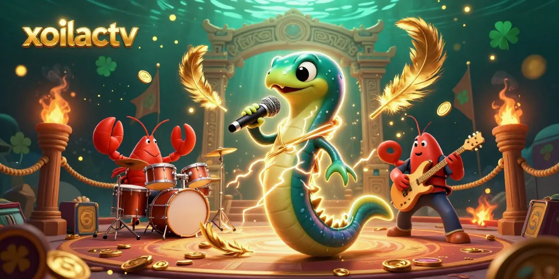 Xoilactv presents a vibrant underwater casino scene featuring a DJ electric eel with lightning effects, captivating an audience.