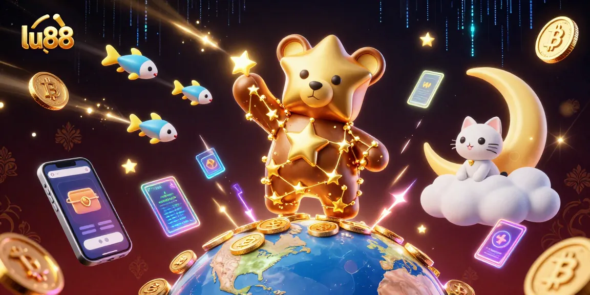 Join the excitement with lu88 while collecting crypto coins in a vibrant casino scene.