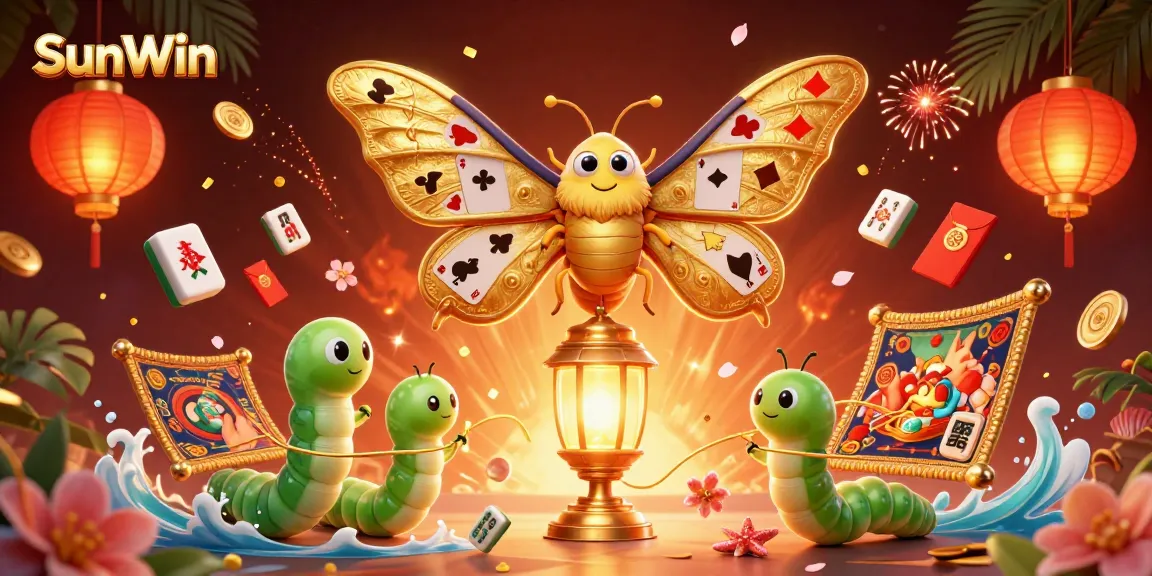 Join the excitement of SunWin with vibrant casino-themed illustration featuring a majestic moth and gold treasures.