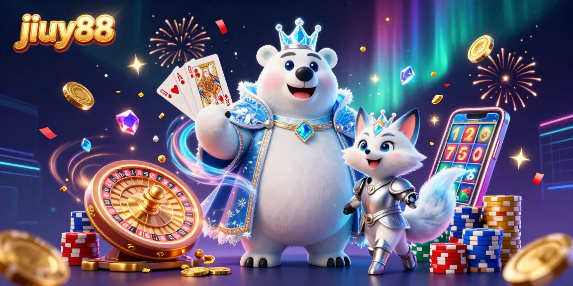 Join the excitement at jiuy88 with this vibrant 3D illustration of gaming action, showcasing rolling dice and golden coins.