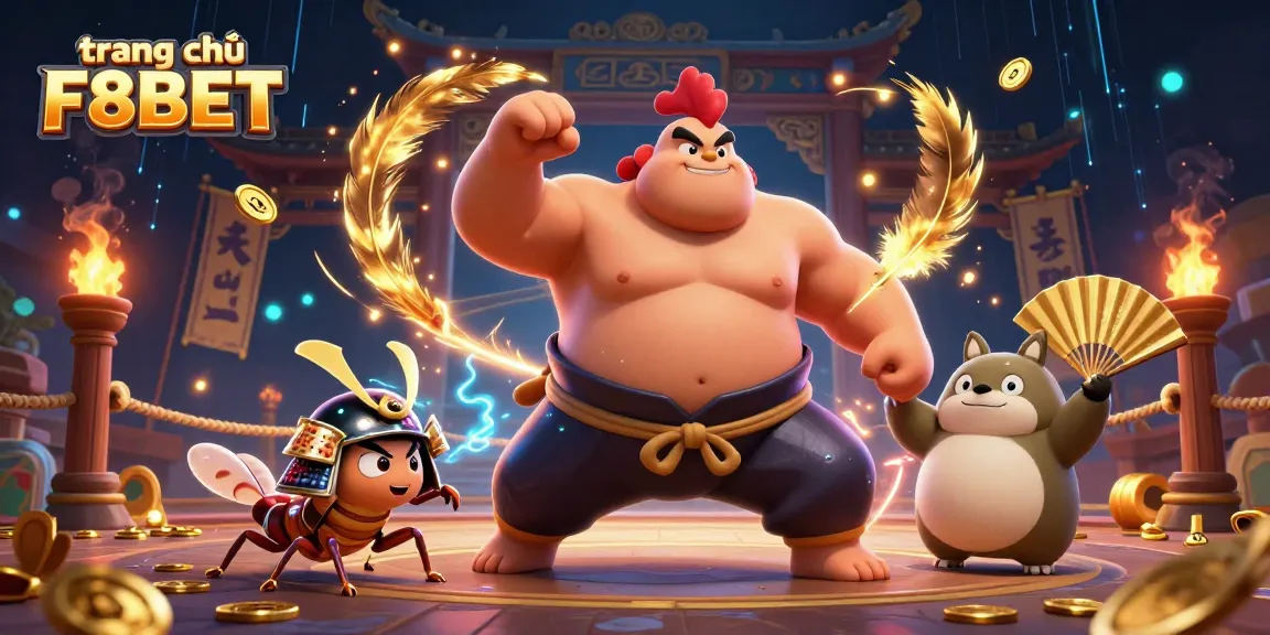 Experience the thrill of gaming at trang chủ F8BET with a powerful sumo rooster, fierce cricket, and tanuki announcer.