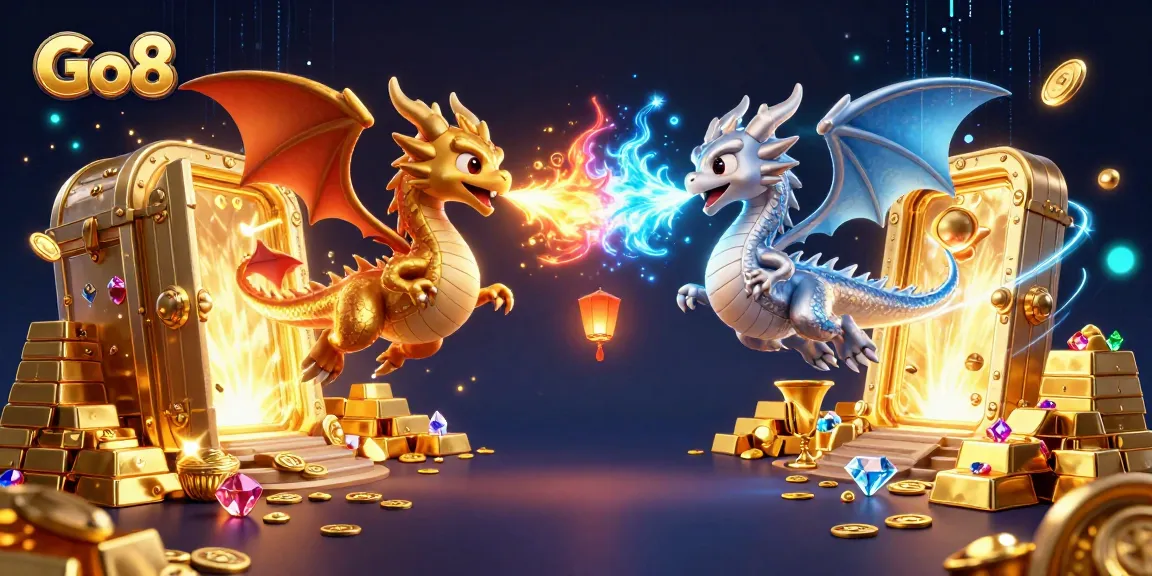 Go8 showcases an enchanting scene with dragons, treasure, and dynamic casino elements.