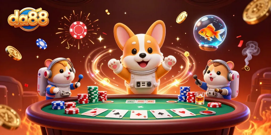 Engage with da88's thrilling space casino adventure featuring an astronaut corgi, hamster, and goldfish.