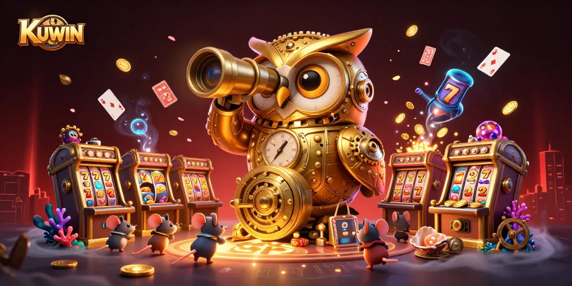 KUWIN gaming scene showcasing a golden owl with whimsical casino elements and vibrant graphics.