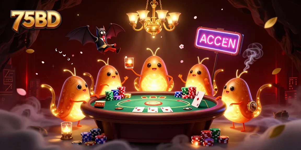 Engage with the thrill of poker at 75BD's illuminated cave casino featuring vibrant glowworms and a bat dealer.