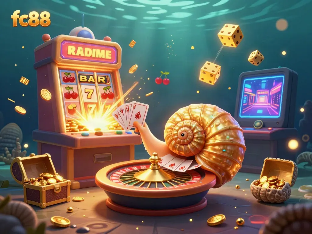 Experience thrilling gameplay at fc88 with dynamic 3D casino elements, including vibrant slot machines and roulette wheels.