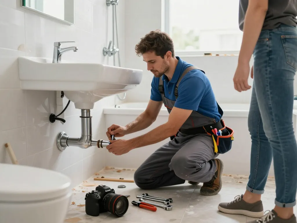 Plumber installing new pipes in a bathroom renovation, showcasing quality plumbing services and expertise.