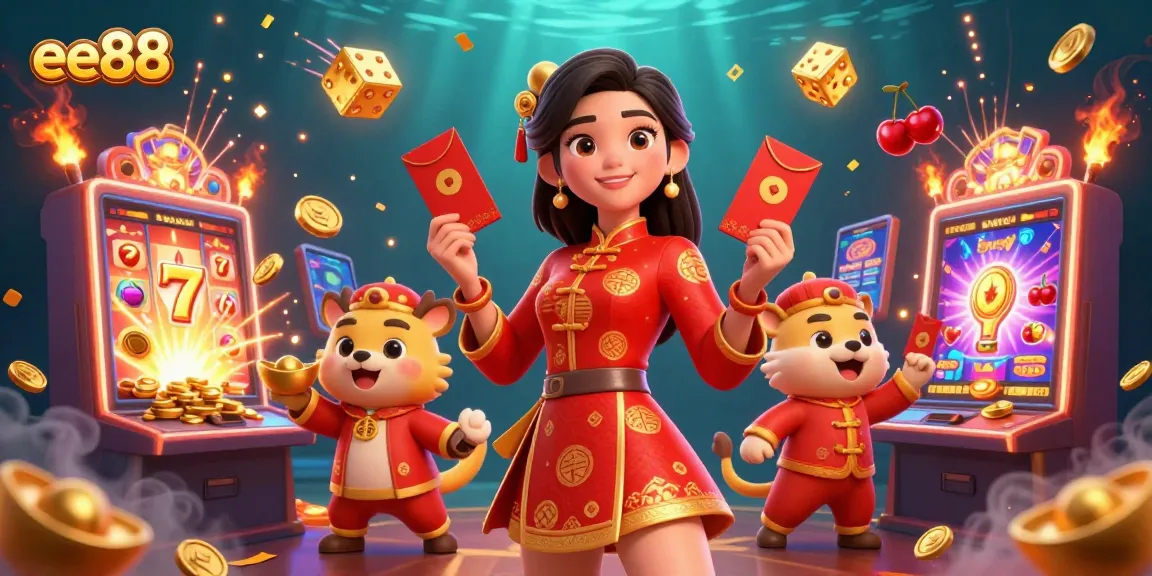 Win big with ee88 at this vibrant online casino illustration showcasing exciting games and rich winnings.