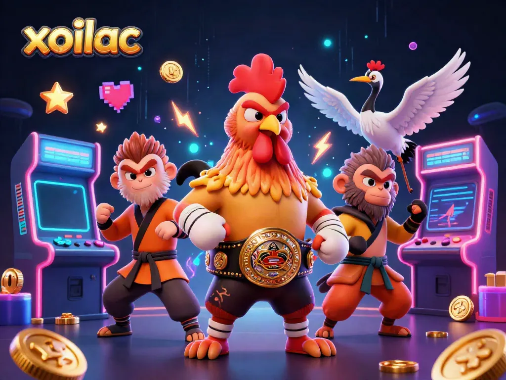 Xoilac engages bettors with a vibrant 3D scene showcasing competitive gaming and winning strategies.