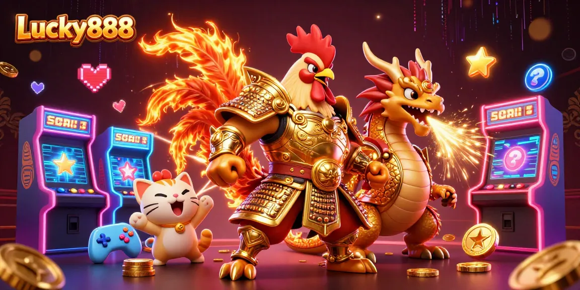 Experience the thrill of Lucky888 with colorful arcade machines and dynamic characters!