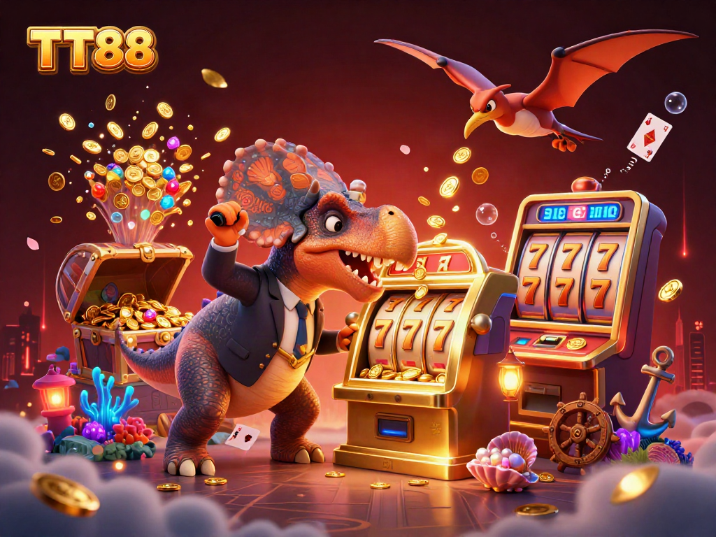 Get lucky with TT88 as a pachycephalosaurus hits a golden slot machine for a jackpot payoff!