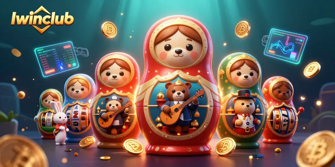 Iwinclub features vibrant casino-themed 3D art showcasing playful elements and detailed characters.