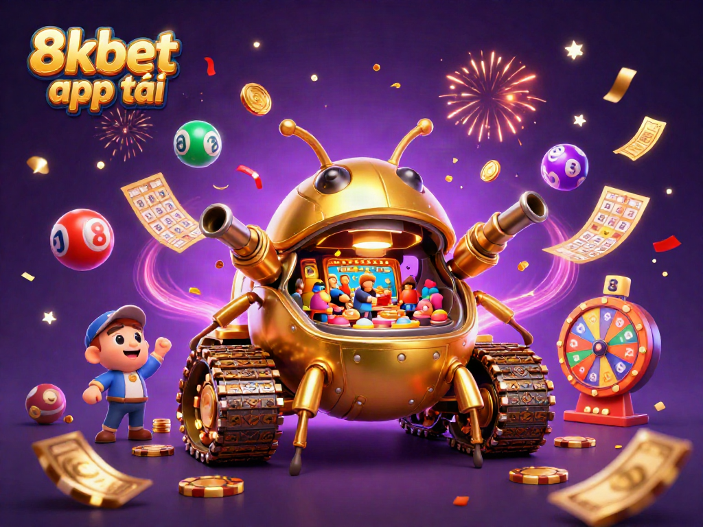 Experience thrill with 8xbet app tải in a vibrant, dynamic casino-themed digital illustration.