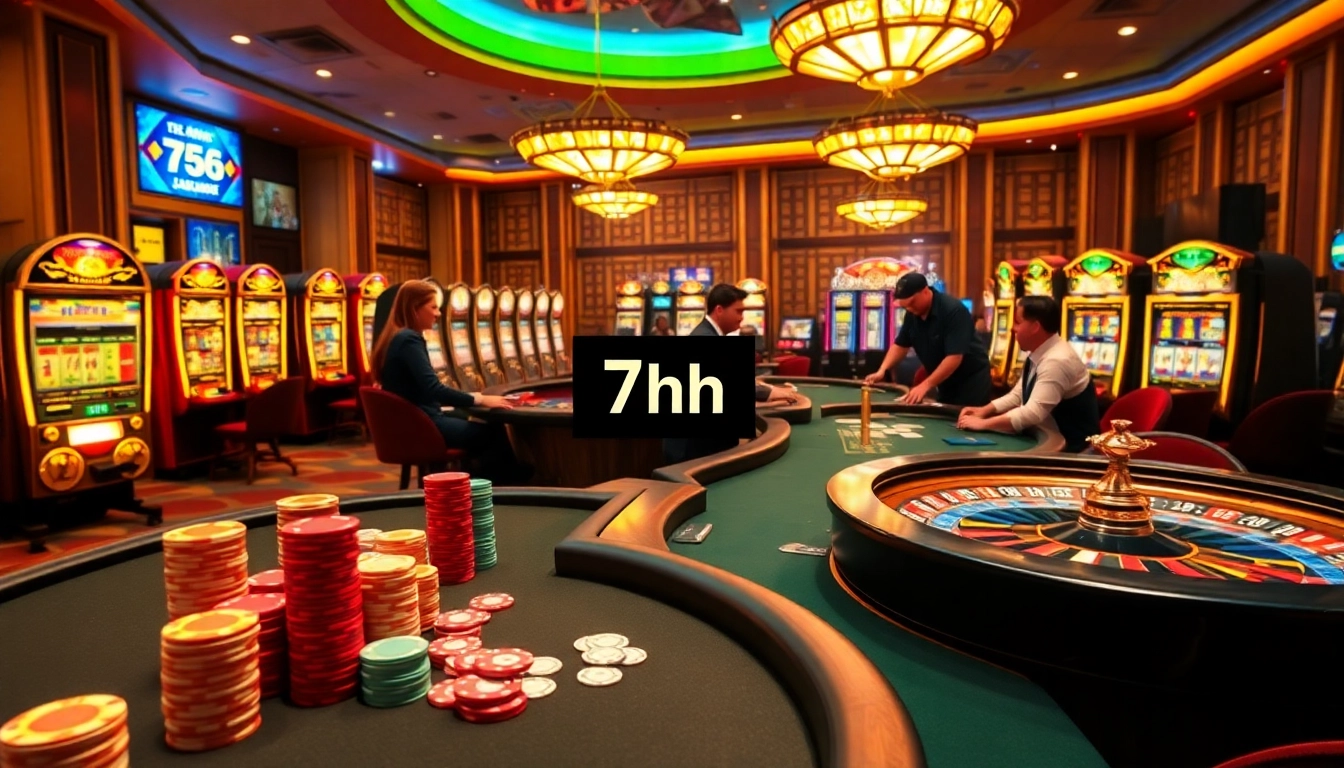 7hh poker table scene with colorful chips and a vibrant casino atmosphere.