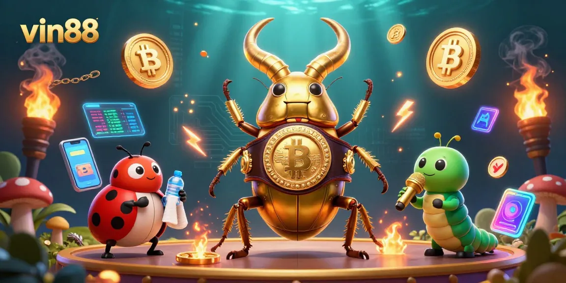Join the action with vin88 as a giant stag beetle faces off in a vibrant casino arena