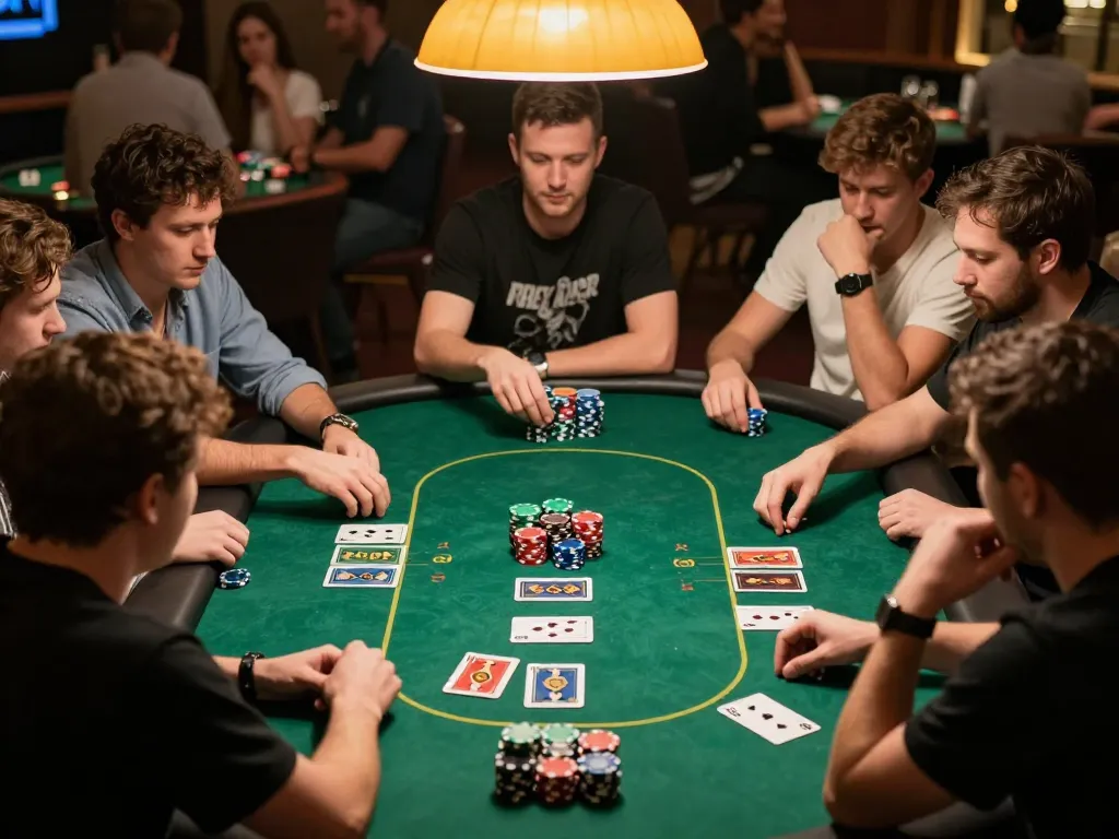C168 poker game in action with players strategizing over colorful chips and cards