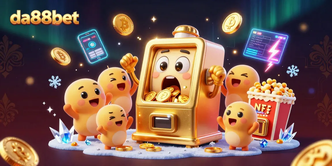 Experience jackpot excitement with da88bet's stunning slot machine illustration, featuring crypto elements and vibrant visuals.