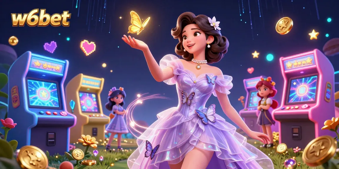 w6bet oferece uma experiência de cassino vibrante com jogos, borboletas e elementos de arcade.
