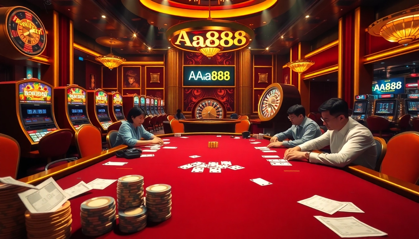 Experimente a emoção no cassino AA888 com jogos de pôquer vibrantes e máquinas caça-níqueis.