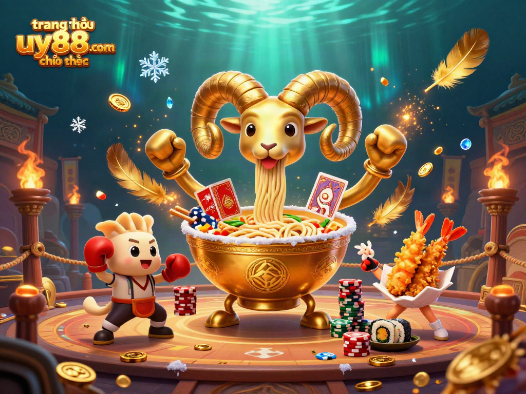 Experience the excitement at trang chủ uy88.com chính thức with a vibrant 3D casino scene featuring unique characters and gambling elements.