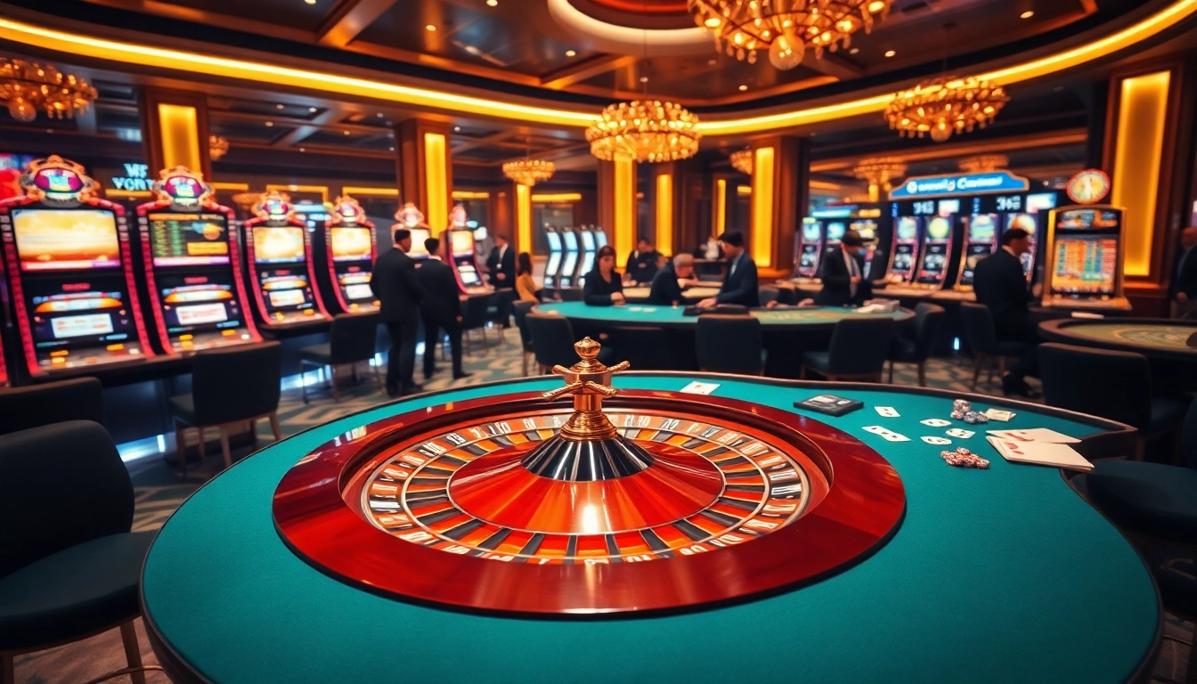 Experience the thrill of winning at DW8 with vibrant casino scenes featuring roulette and slot machines.