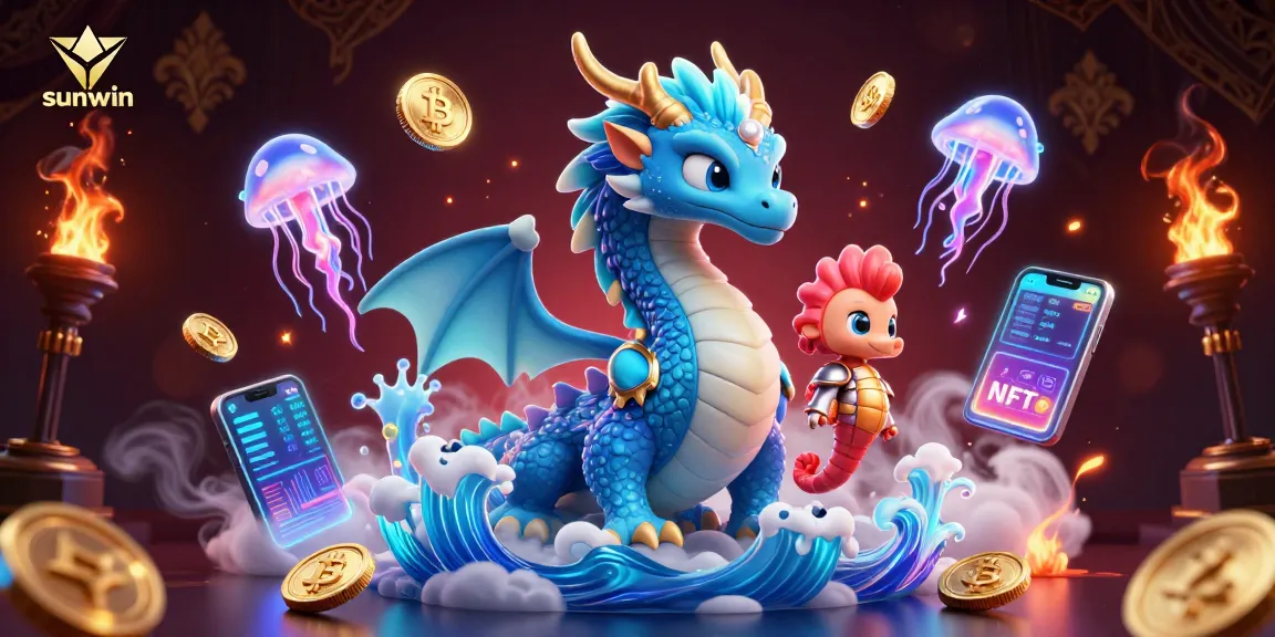 Bet on sunwin with an azure water dragon and magical jellyfish in an electric casino scene.