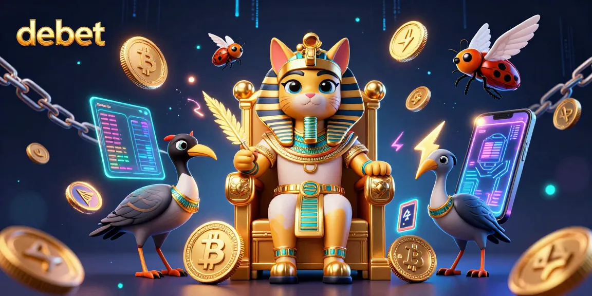 Engage with debet, where a regal pharaoh cat oversees thrilling crypto gaming adventures.