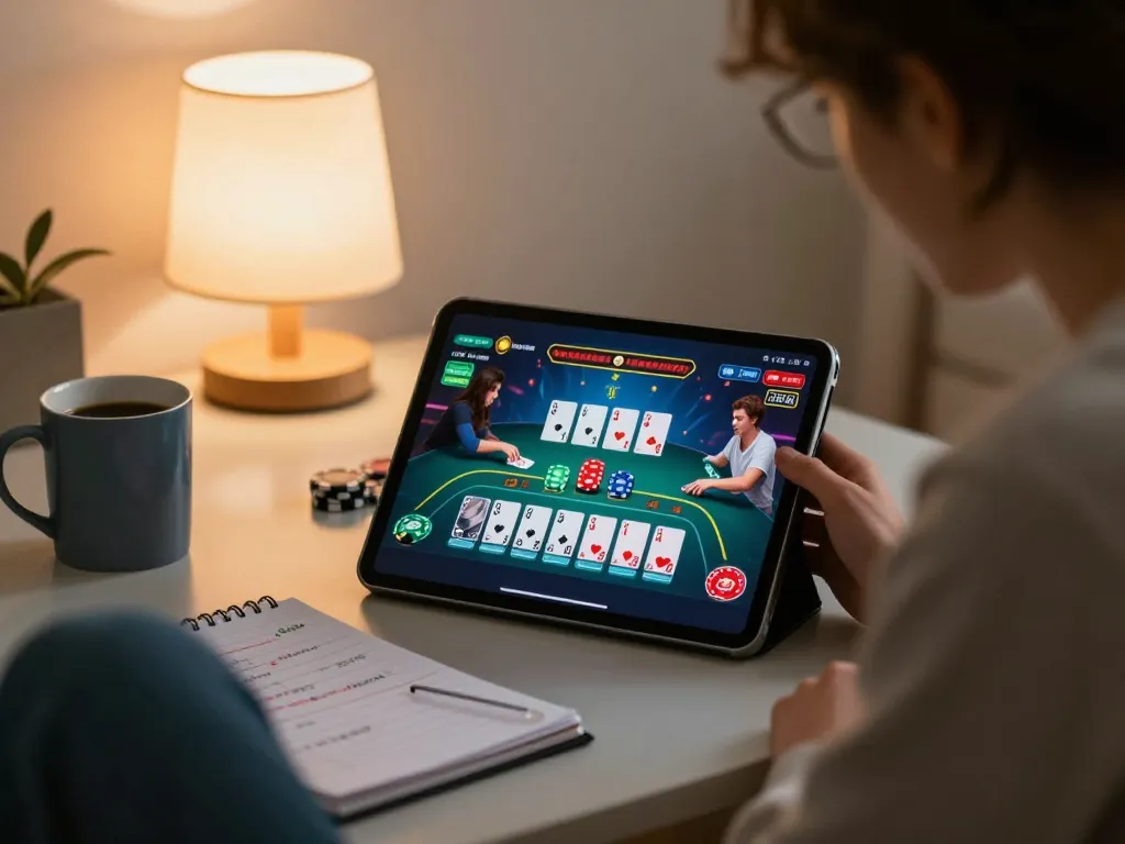 Jogadores desfrutando de um emocionante jogo de blackjack online na 887bet em um ambiente aconchegante em casa.