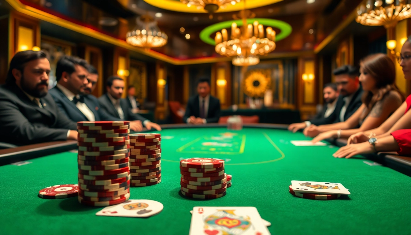 Experience high-stakes poker action at lc 88 with crisp cards and vibrant chips in a luxurious casino setting.