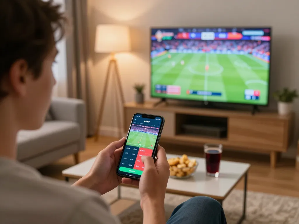 Engaging with the oxbet app for live sports betting in a cozy home setting.